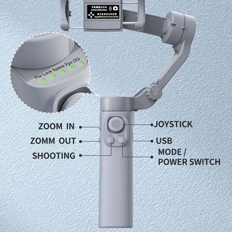 stabilisateurs de cardan pliables portables 3 axes pour téléphone portable avec suivi du visage AI